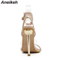 Aneikeh 2025 Summer New Sandals Women Shoes Transparent Color Matching Electroplating High Heel Toe Sandals Heels Party Pumps - Image 5