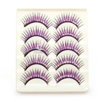 5 Pairs Purple False Eyelashes With Diamond Set Long Thick For Catwalk Performance Latin Dance Bushy Eye Lashes Pack - Image 5