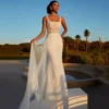 Sexy Square Collar Wedding Dress With Detachable Train