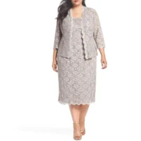 Elegant Two Piece Sliver Lace Plus Size Mother Of The Bride Dresses - Image 5