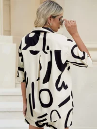 Vacation Graphic Print Two-piece Set Button Front Lapel - Image 3