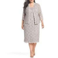 Elegant Two Piece Sliver Lace Plus Size Mother Of The Bride Dresses - Image 3