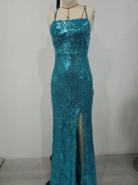 Women's Sexy One-line Collar Sequined Evening Dress Elegant - Image 5