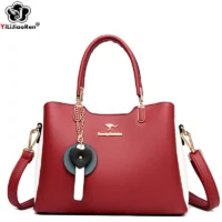 Fashion 3 Layers Pocket Handbag for Ladies Leather