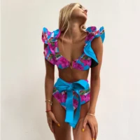 Two-Pieces Women Floral 2025 Push-Up Padded Bra Ruffles Bandage Bikini Set - Image 16