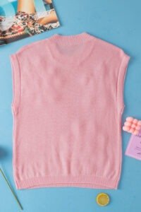 Pink Multi Crochet Flower Knit Short Sleeve Sweater Top - Image 6